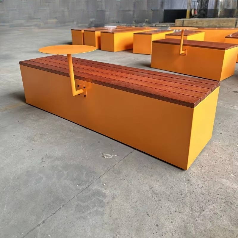Power Tools Mall - Maßgefertigte Outdoor-Bank mit Ablagefach, Metallgestell und