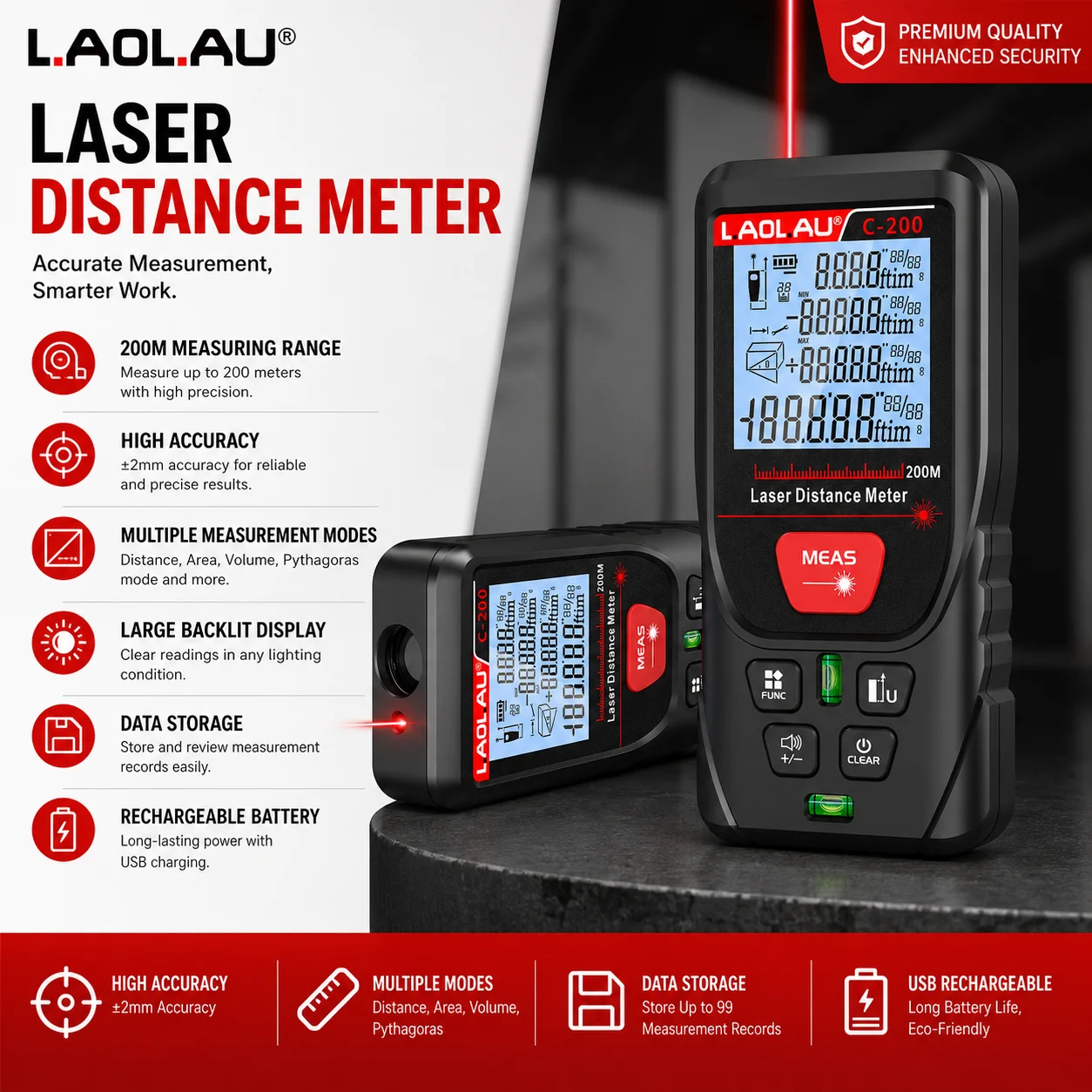 Power Tools That Are Green - LAOLAU Digitaler Laser-Entfernungsmesser, roter/grüner Laserstrahl, hochpräzise