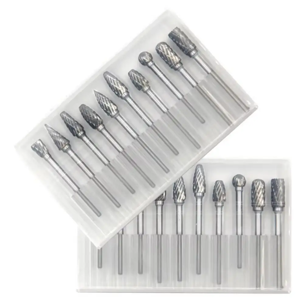 Rotary Tool Kit - 10-teiliges Hartmetall-Fräser-Set mit 3mm Schaft, Doppelschnitt-Schleifaufsätze,